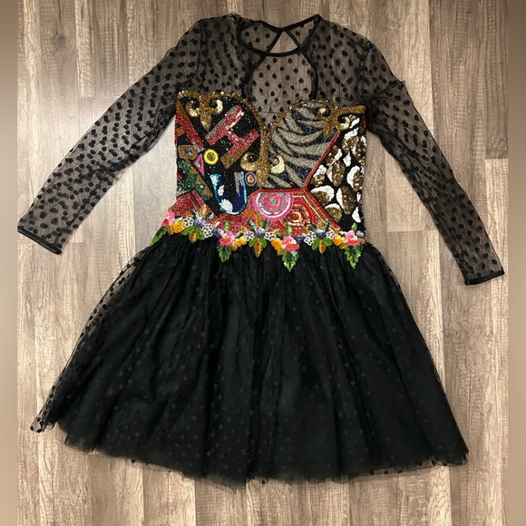 Naeem Kahn Dress Riazee Nights Beaded Sequin Embellished Sheer Polka Dot Tulle - Picture 1 of 9